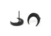 Black Moon Earring, 6 Oxidized Black Brass Crescent Moon Stud Earrings (12x3x2mm) A2182