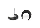 Black Moon Earring, 6 Oxidized Black Brass Crescent Moon Stud Earrings (12x3x2mm) A2182