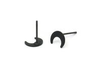 Siyah Ay Küpe, 12 Oksitlenmiş Siyah Pirinç Hilal Şekilli Küpe (7x2,5x0,80 mm) A4103