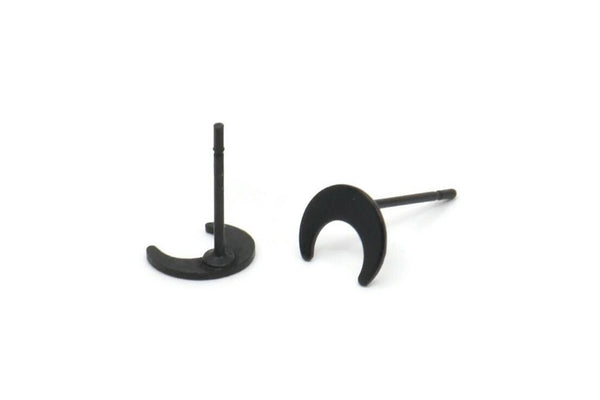 Siyah Ay Küpe, 12 Oksitlenmiş Siyah Pirinç Hilal Şekilli Küpe (7x2,5x0,80 mm) A4103