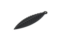 Siyah Yaprak Tılsımı, 1 Döngülü 12 Oksitlenmiş Siyah Pirinç Yaprak Tılsımı, Kolye Ucu, Bulgular (35x8mm) Brs 409 A0170