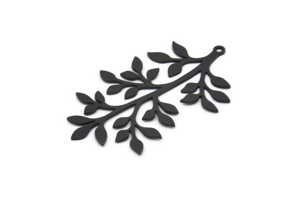 Siyah Yaprak Tılsımı, 1 Halkalı 4 Oksitlenmiş Siyah Pirinç Dal Tılsımı, Tılsım Kolye Uçları (39x23x0,60 mm) SMP0966 A5070