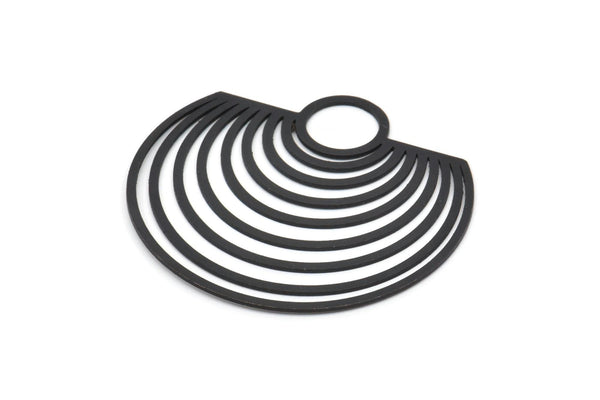 Siyah Yarım Daire Charm, 1 Döngülü Oksitlenmiş Siyah Pirinç Charmlar, Küpe Parçaları (43x45x0,60 mm) A6394