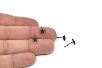 Siyah Deniz Yıldızı Küpe, 12 Oksitlenmiş Siyah Pirinç Deniz Yıldızı Küpe (7 mm) N1176