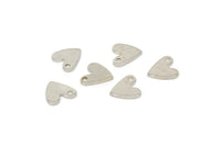 Silver Heart Charm, 24 Silver Tone Brass Heart Charms With 1 Hole (8x1mm) M02172