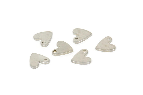 Silver Heart Charm, 24 Silver Tone Brass Heart Charms With 1 Hole (8x1mm) M02172
