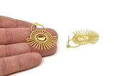 Brass Sun Earring, 4 Raw Brass Rising Sun Flag Stud Earrings (42x36x0.60mm) A5559