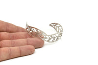 Silver Bracelet Blank, Antique Silver Plated Brass Flat Bracelet With 2 Holes, Leaf Bracelet Findings (145x18x0.80mm) SMP0844 A3208