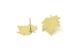 Brass Leaf Earring, 6 Raw Brass Plane Tree Leaf Stud Earrings (20x19.5x0.60mm) A5907