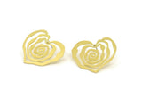 Brass Heart Earring, 4 Raw Brass Heart Shaped Stud Earrings (30x35x0.60mm) A5845