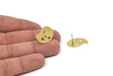 Brass Ghost Earring, 6 Raw Brass Ghost Shaped Stud Earrings (22x15x0.60mm) A5773