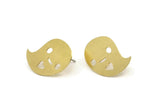 Brass Ghost Earring, 6 Raw Brass Ghost Shaped Stud Earrings (22x15x0.60mm) A5773