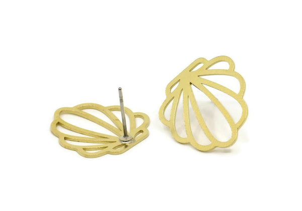 Earring Studs, 6 Raw Brass - Shell Earrings - Brass Earrings - Earrings (20x19x0.60mm) A5909