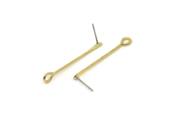 Pirinç Çubuk Küpe, 6 Ham Pirinç Kürek Gözü İğne Küpe (36x1,2 mm) D1542