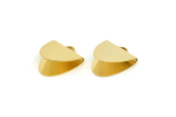 Gold Ribbon Crimp, 4 Gold Plated Brass Ribbon Crimp Ends With 1 Loop, Findings (18x15.5mm) E021