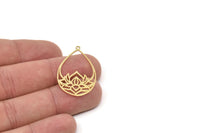 Gold Drop Charm, 2 Gold Plated Brass Lotus Flower Charms With 1 Loop, Findings (35x22x0.60mm) SMP0158 A5781