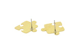 Brass Puzzle Earring, 6 Raw Brass Puzzle Shaped Stud Earrings (21x20x0.60mm) A6755