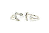 Silver Universe Cosmos Ring, 2 925K Sterling Plated Brass Moon And Planet Rings - Round Cabochon Size: 6mm N0127