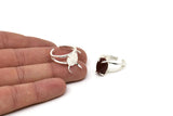 Silver Claw Ring, 925K Sterling Plated Brass Adjustable 4 Claw Ring - Ring Stone Setting - Pad Size 12x10mm N1386