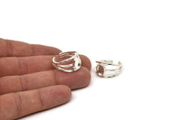 Silver Ring Setting, 925K Sterling Plated Brass Adjustable Ring With 1 Stone Setting - Pad Size 8x6mm N1264