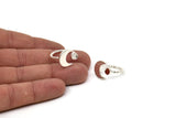 Silver Ring Settings, 2 925K Sterling Plated Brass Moon And Planet Ring With 1 Stone Setting - Pad Size 4mm N1068