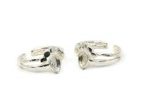 Silver Ring Setting, 2 925K Sterling Plated Brass Drop Rings With 1 Stone Setting - Pad Size 6x4mm D0214