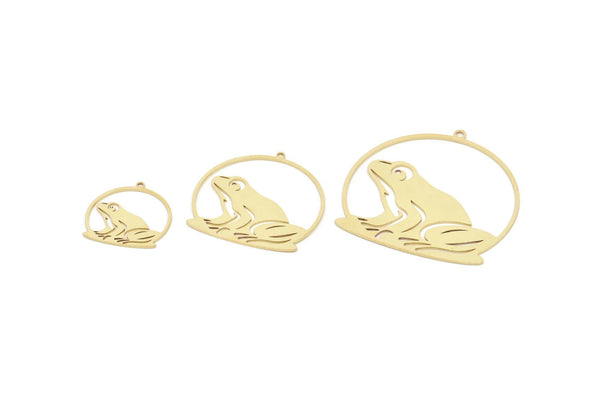 Brass Frog Charm, Raw Brass Frog Charms With 1 Loop, Findings (20/30/40x0.60mm) SMP2141