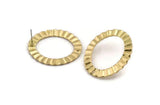Brass Oval Earring, 2 Raw Brass Wavy Oval Stud Earrings With 1 Hole (33x28x1mm) D909 A1843