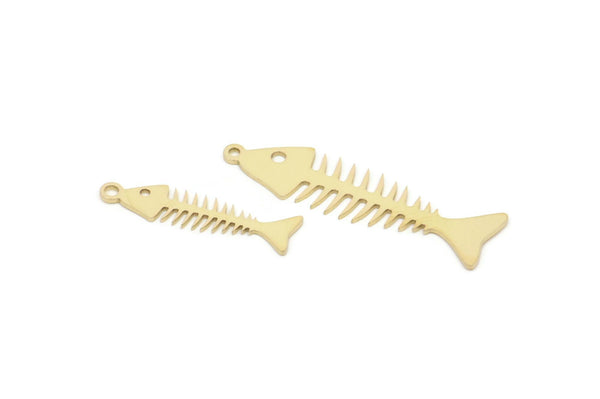 Brass Fish Bone Charm, Raw Brass Fish Bone Charms With 1 Loop, Blanks, Findings (22/32x0.60mm) SMP2147