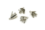 Silver Flower Charm, 4 Silver Tone Flower Charms With 1 Loop, Findings (14x10mm) N1234