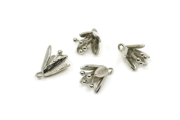 Silver Flower Charm, 4 Silver Tone Flower Charms With 1 Loop, Findings (14x10mm) N1234