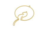 Brass Round Charm, Raw Brass Cat Charms With 1 Loop, Findings (46x30x0.60mm) SMP2187