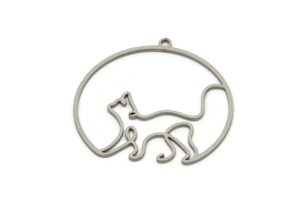 Steel Round Charm, Stainless Steel Cat Charms With 1 Loop, Findings (29x30x0.80mm) SMP2188