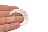 Silver Moon Charm, 2 Antique Silver Plated Brass Crescent Moon Charms With 1 Hole, Stamping Blanks (50x15x0.90mm) M836