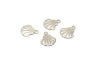 Shell Clam Charm, 50 Antique Silver Plated Brass Clam Charms,pendant,findings (10x9mm) Brs 110 A0156