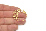 Gold Moon Charm, 2 Gold Plated Brass Leaf Pattern Crescent Moon Charms With 1 Loop, Findings (38x12x0.80mm) SMP0113 A2671