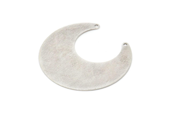 Silver Moon Charm, 6 Textured Antique Silver Plated Brass Horn Charms With 2 Holes (30x13.5x0.50mm) D1107