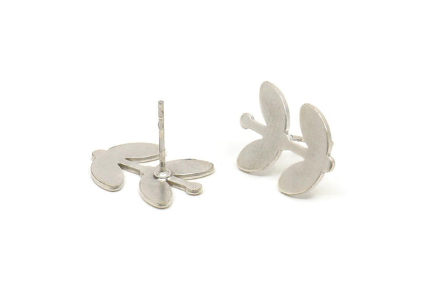 Silver Leaf Earring, 4 Antique Silver Plated Brass Leaf Stud Earrings (16.5x12x0.80mm) Brs A0501 A1670