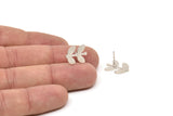 Silver Leaf Earring, 4 Antique Silver Plated Brass Leaf Stud Earrings (16.5x12x0.80mm) Brs A0501 A1670