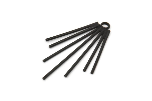 Siyah Tel Charm, 1 Döngülü 2 Oksitlenmiş Siyah Pirinç Tel Charm (33x20x1mm) E373 Q0694