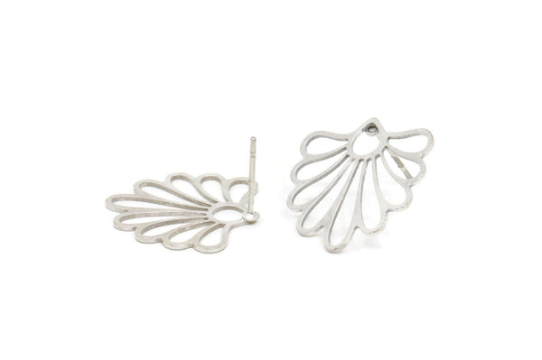 Silver Flower Earring, 8 Antique Silver Plated Brass Flower Shaped Stud Earrings (19x19x0.60mm) A4943 A6189
