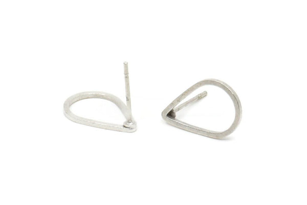 Silver Drop Earring, 8 Antique Silver Plated Brass Drop Stud Earrings (15x10mm) BS 1133 A1133