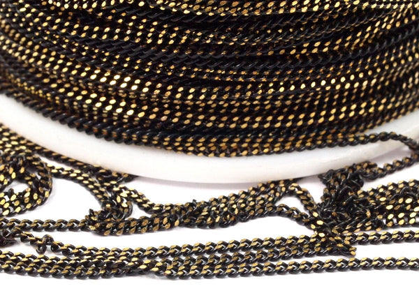 Black Antique Brass, 15 M (1.5mm) Black Antique Brass  Faceted Soldered Curb Chain - Ys009  ( Z046 )