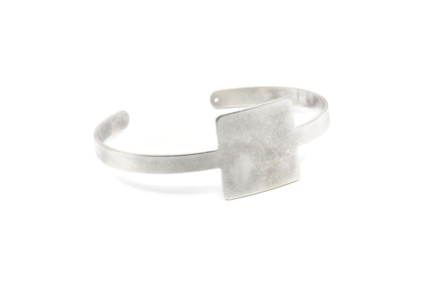 Silver Bracelet Open End, Antique Silver Plated Brass Square Blank Bracelets With One Hole For Charms BRC153
