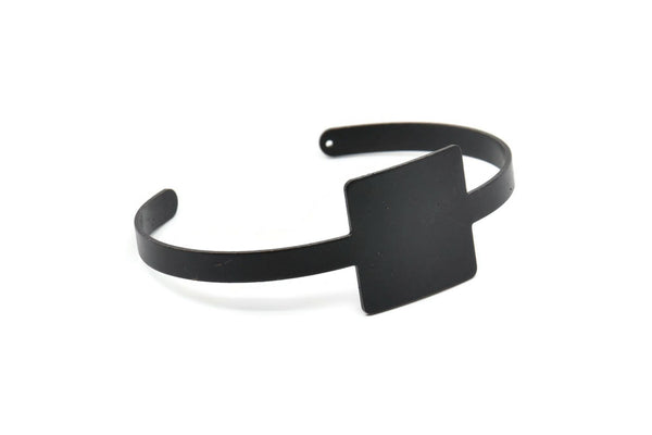 Black Bracelet Open End, Oxidized Black Brass Square Blank Bracelets With One Hole For Charms BRC153