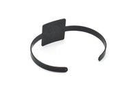 Black Bracelet Open End, Oxidized Black Brass Square Blank Bracelets With One Hole For Charms BRC153