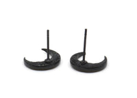 Black Moon Earring, 6 Oxidized Black Brass Crescent Moon Stud Earrings (12x3x2mm) A2182