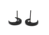 Black Moon Earring, 6 Oxidized Black Brass Crescent Moon Stud Earrings (12x3x2mm) A2182
