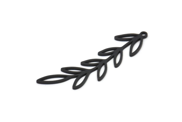 Siyah Yaprak Tılsımı, 1 Halkalı 8 Oksitlenmiş Siyah Pirinç Yaprak Tılsımı, Tılsım Kolye Uçları (42x10x0,80 mm) SMP1150 A4495 Q0154