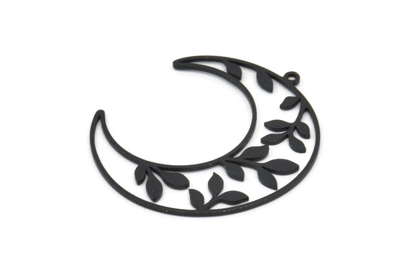 Siyah Ay Tılsımı, 4 Oksitlenmiş Siyah Pirinç Yaprak Desenli Hilal Ay Tılsımı, 1 Halka, Bulgular (38x12x0,80 mm) SMP0113 A2671